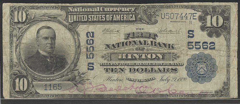 Hinton, WV, Ch.#5562, 1902PB $10, 1165, Fine